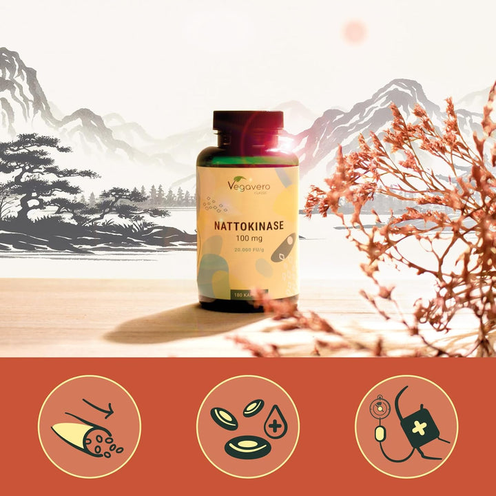 Nattokinase 2000 FU – 100 Mg | 180 Capsules | 100% Natural from Fermented SOYA Bean Extract | Enzyme from Japanese Natto | NO Additives | Vegan