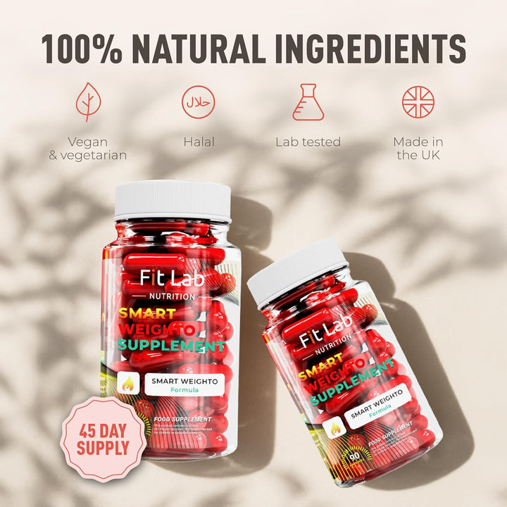 Fit Lab - Smart Weighto Management, Food Supplement - 90 Capsules - Vegan, Halal and Vegetarian Supplements for Women and Men - 45 Days Supply - Gym Essentials