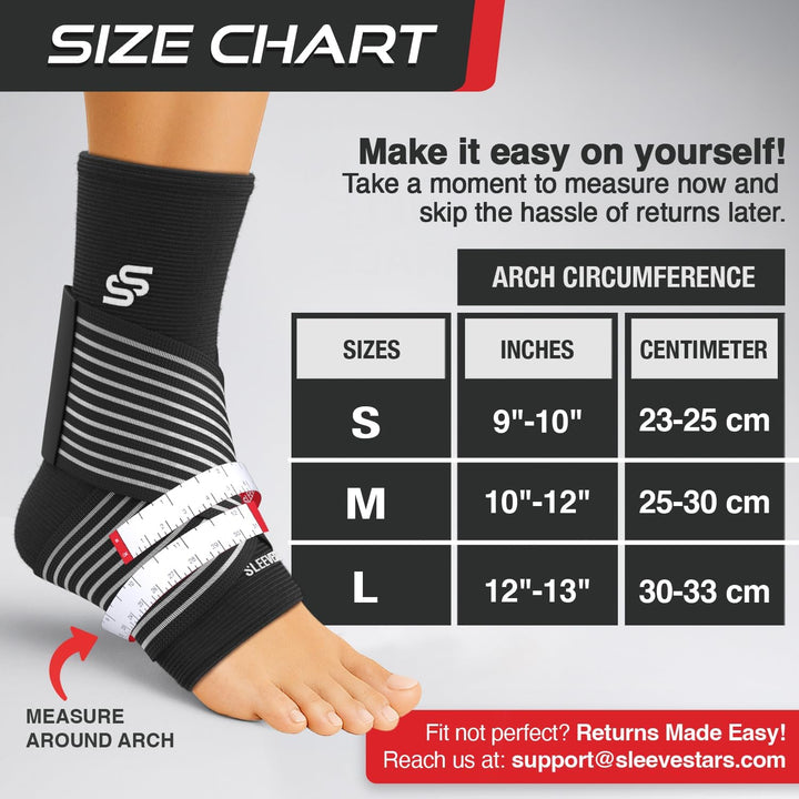 Sleeve Stars Ankle Brace for Women & Men, Ankle Wrap for Sprain, Compression Sleeve for Plantar Fasciitis Relief, Easy Customizable Support: W/Removable Strap (Single/M:10"-12"/Black)