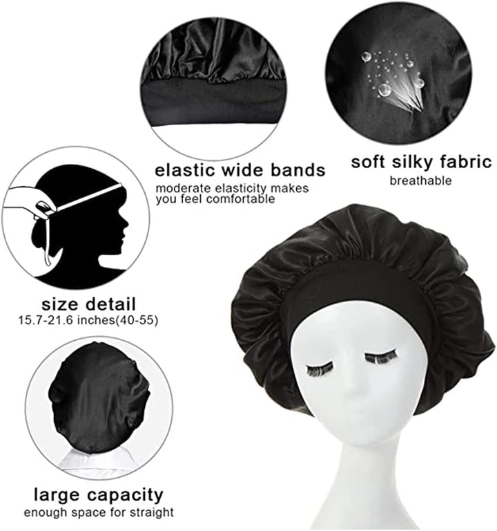 Satin Bonnet, Night Sleep Caps with Wide Elastic Band, Silk Wrap, Soft Head Cover Sleeping Hat for Women and Girls Curly Hair