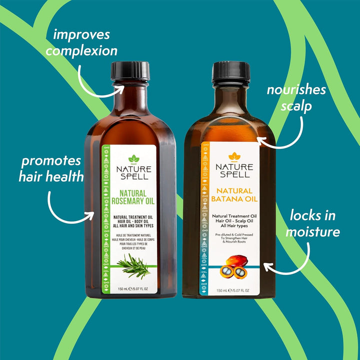 Hair Growth Duo with Rosemary & Batana Oils, Pre-Diluted Oil Set to Stimulate Growth & Strengthen Dry Strands, with Applicator & Pump, for All Hair Types, Vegan