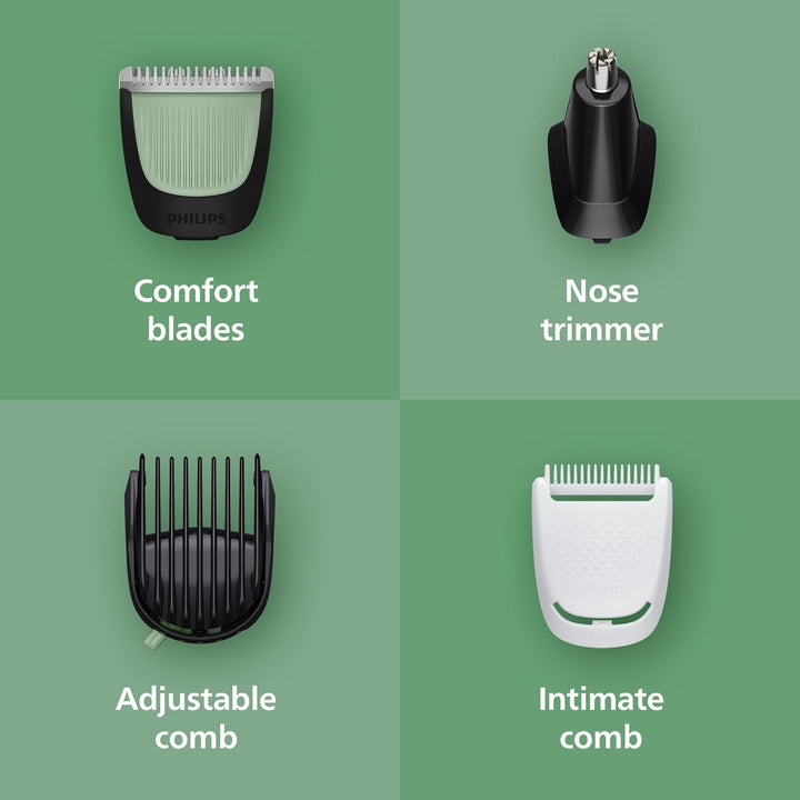 Multigroom 3000 Series All-In-One 9-Piece Trimmer - Shaver and Clipper for Face, Head & Body, Self-Sharpening Skin-Friendly Blades, 12 Length Settings, Model MG3946/15