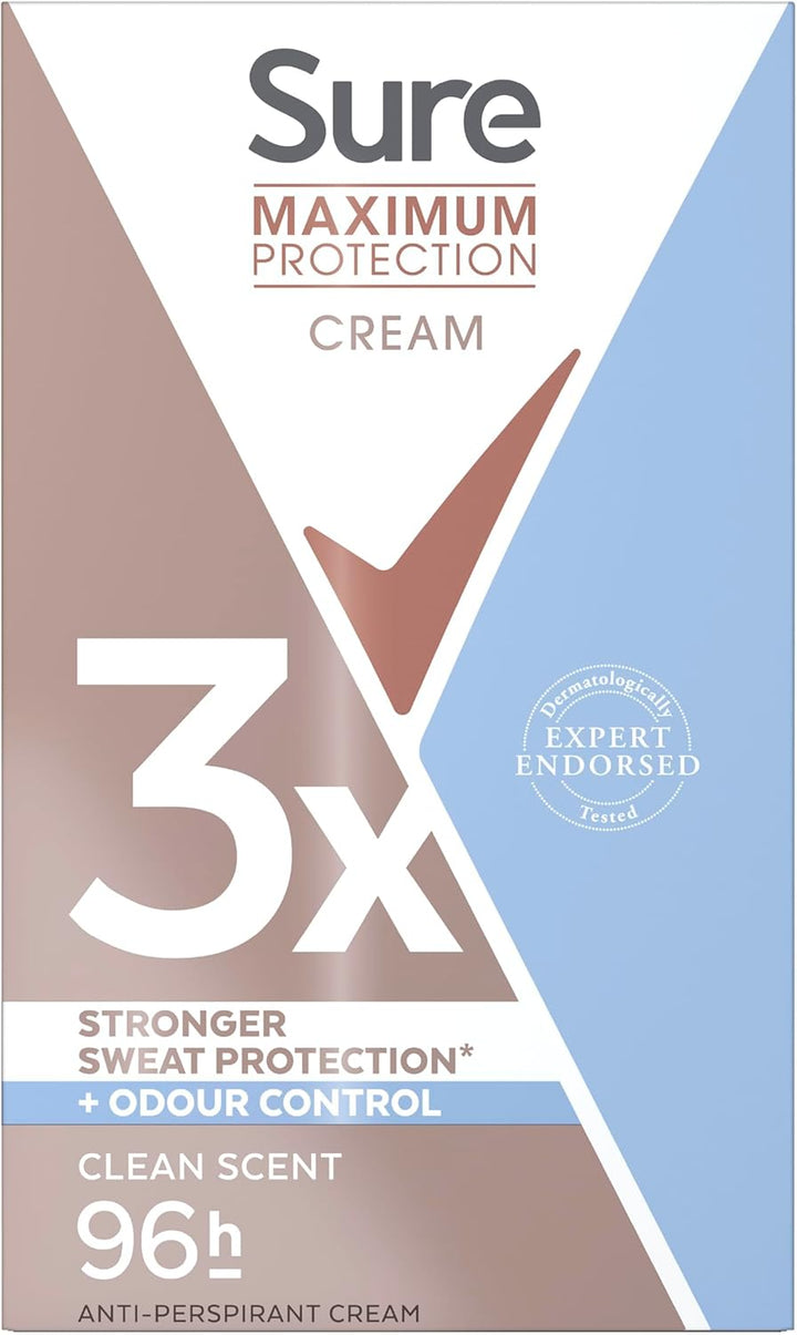 Women Maximum Protection Clean Scent Antiperspirant Deodorant Cream Stick with 3X Stronger* Sweat Protection for 96 Hour Sweat and Odour Protection 45 Ml