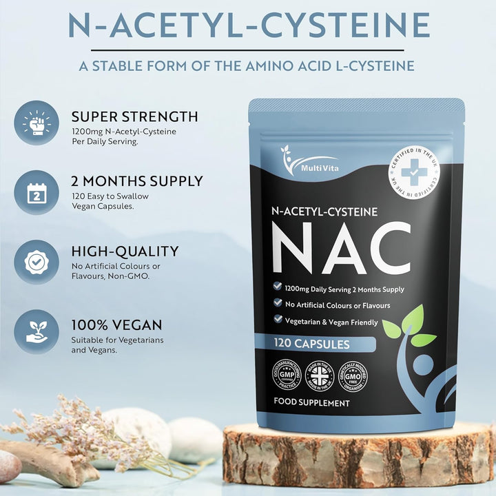 NAC Supplement 1200Mg Daily Serving– 120 Vegan Capsules, 2-Month Supply – High Strength N-Acetyl-Cysteine for Daily Use – UK Made, Non-Gmo, Gluten-Free, Dairy-Free, High Bioavailability Formula