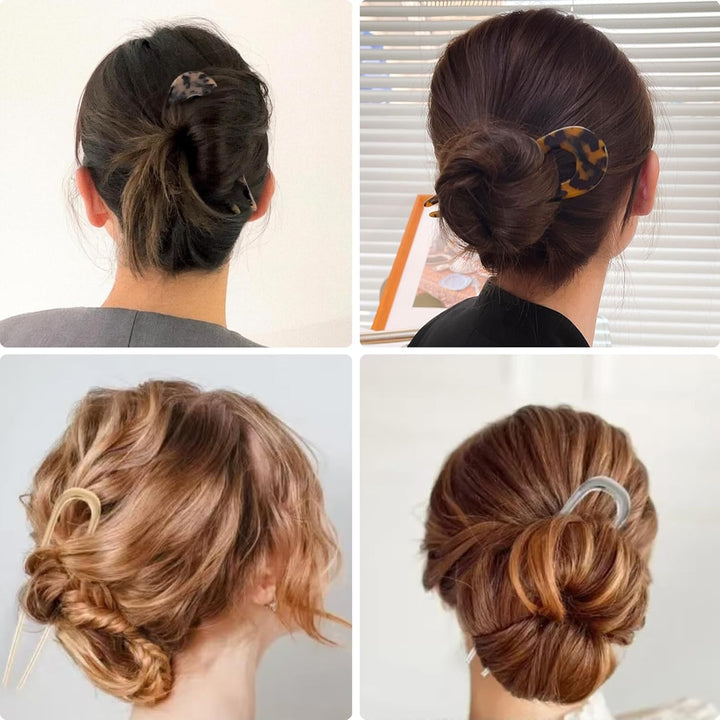 4 PCS French Hair Pins U-Shaped Hair Pins Delicate French Twist Pins for Variety Occasions Gold and Silver Hair Clips Dark and Light Tortoiseshell Clips for Women and Girls (Metal and Acetate)