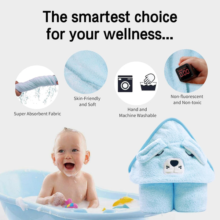 Baby Towels with Hood - Ultra Soft Hooded Baby Bath Towel, Unique Animal Design for Boy & Girl, Blue Dog