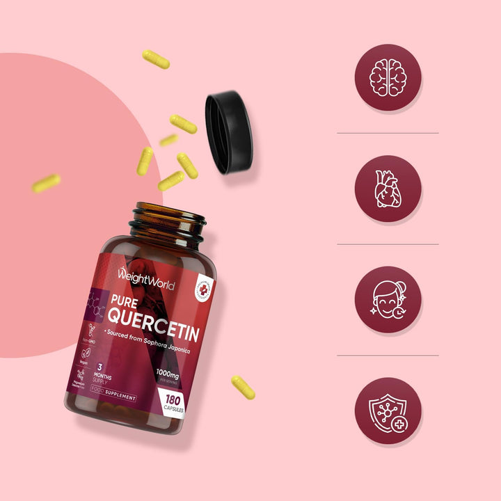 Quercetin Supplement 1000Mg - 180 Quercetin Capsules - 3 Months Supply - Sourced from Sophora Japonica - 2 Capsules per Day - Non-Gmo & Magnesium Stearate-Free - Vegan-Friendly Flavonoids Supplements