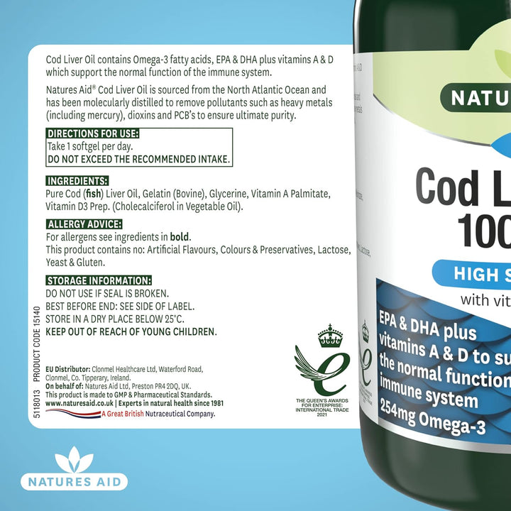 Cod Liver Oil 1000Mg Softgels – High Strength Omega-3 Fish Oil with Vitamins a & D – Supports Immune System, Heart Health, Brain, Vision, Joints – Non-Gmo – 180 Capsules