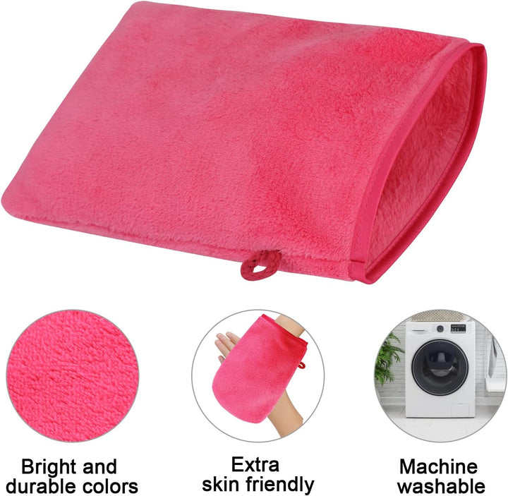 10 Pack Microfiber Body Wash Mitts, Flannel Soft Face Mitten, Bath Spa Cloth, Reusable Makeup Remover Mitt Gloves, European Style Wash Cloth,15 * 21Cm, 5 Colors