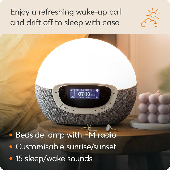 Bodyclock Shine 300 - Wake-Up Light Alarm Clock with Radio, 15 Sounds and Sleep Sunset, White