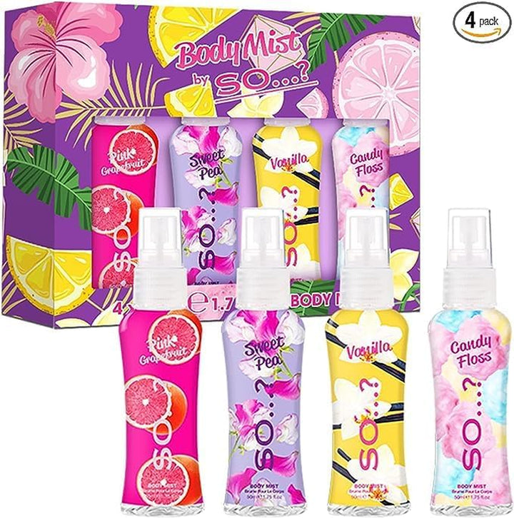 Body Mist by  Womens Mini Body Mist Gift Set, with Pink Grapefruit, Vanilla, Candy Floss & Sweet Pea, Fragrance Spray Set (4X50Ml)