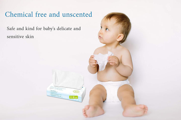 Pure Cotton Dry Wipes, 100 Wipes, Biodegradable, Chemical-Free and Plastic-Free Wipes, Perfect for Newborn Sensitive Skin