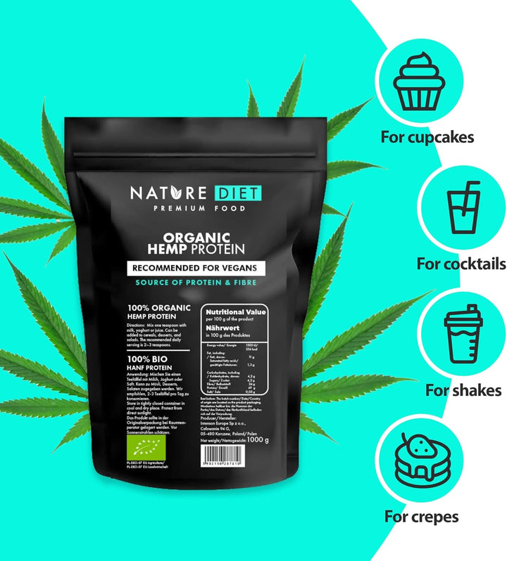 - Organic Hemp Protein 1000G , Vegan , Protein Powder , Plant-Based