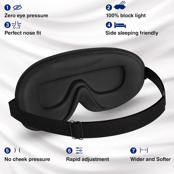 100% Blackout Eye Mask for Women & Men - Sleep Mask - Zero Eye Pressure Eye Mask for Sleeping - Eyelash & Eye Movement Friendly Sleeping Mask with Adjustable Strap - Premium Sleep Mask for Travel