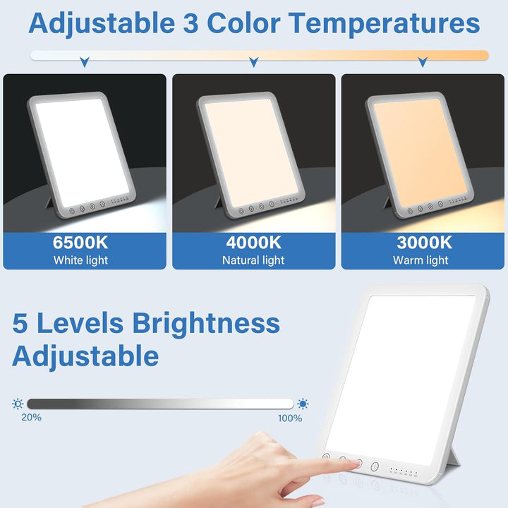 SAD Lamp, 15000 Lux Light Therapy Lamp Uv-Free, Natural Sunlight Lamp SAD Light with 3 Color Temperature 5 Brightness Levels 6 Timer, 180° Stand, Touch Control & Memory Function for Home,Office