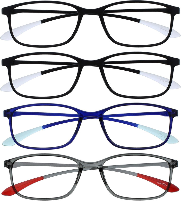 Ice Reading Glasses 3 Pack Ultra Lightweight Scratch Resistant Black Blue Grey Red Frame Mens Womens RRRR61-137Z +2.00