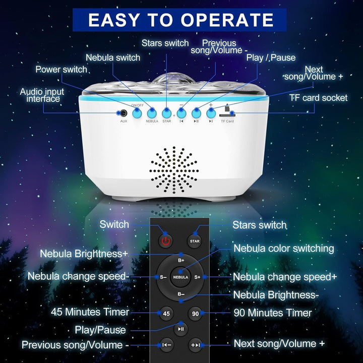 Galaxy Projector, Star Projector Night Light with Remote Control/Timer Function/Built-In Music, LED Projector Light with 8 Lighting Modes for Kids Adults Bedroom/Party/Gift (White)