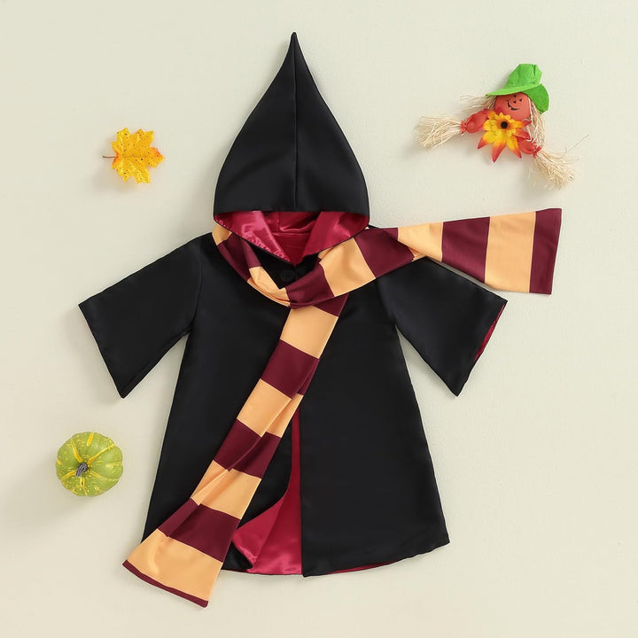 Kids Toddler Baby Girl Boy Wizard Costume Long Sleeve Hooded Robe Infant Halloween Outfits