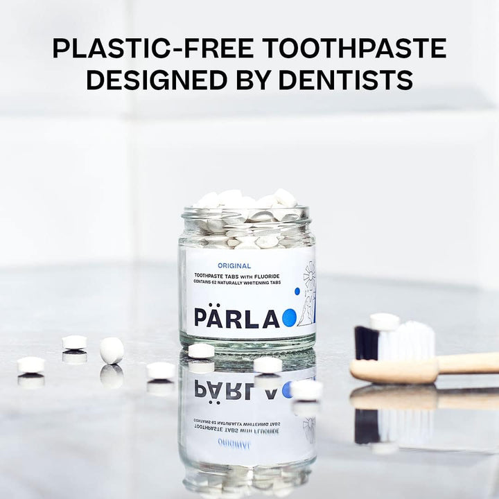 Original Toothpaste Tablets with Fluoride | 62 Tabs, 1 Month Supply | Eco-Friendly Bites in Sustainable Packaging | Peppermint Flavour | Natural Whitening, Gluten Free & Vegan | Refillable Jar