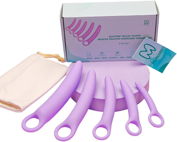 Pelvic Floor Trainer Set by Moscoto®, 5-Piece Set for Beginners to Advanced, Soft Silicone Muscle Dilators, Complete with Cotton Travel Pouch