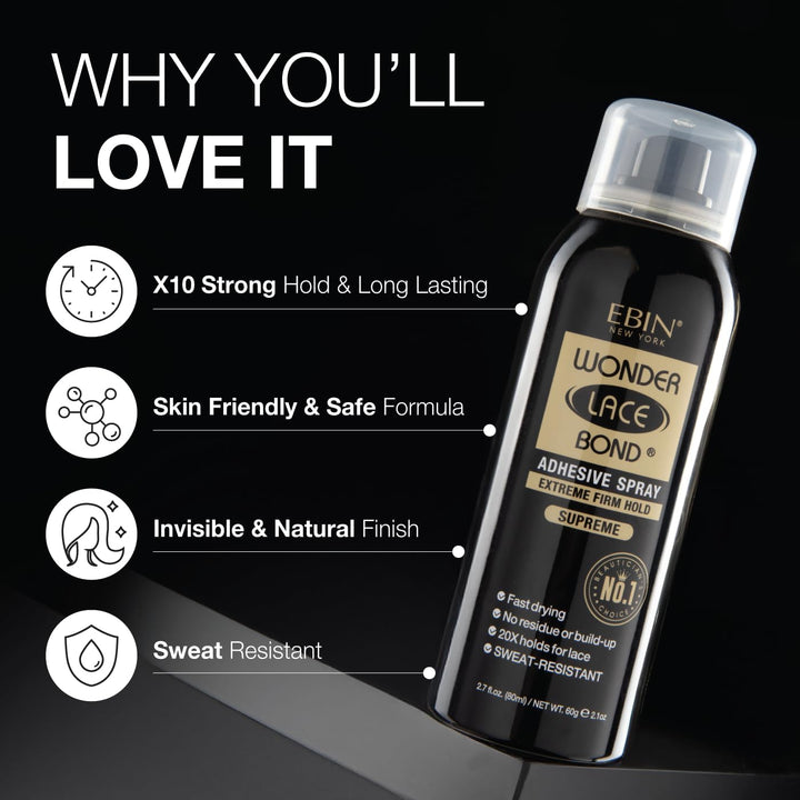 Wonder Lace Bond Adhesive Spray - Supreme Extreme Firm Hold 80Ml | Fast Drying, No Residue, No Build Up, Powerful All-Day Hold, Daily Wig Application