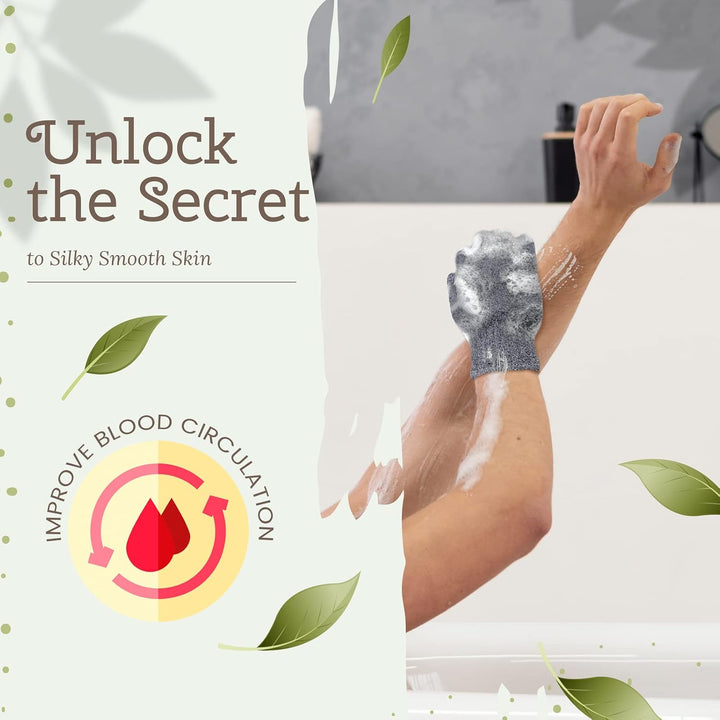 Exfoliating Wash Gloves, Shower Scrub Gloves/Loofah, Natural Fibre Bath Gloves for Spa, Massage, Body Scrub Exfoliator, Dead Skin Remover with Hanging Loop(Heavy)