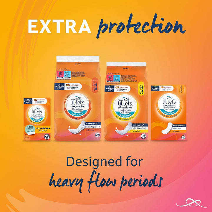 Extra Protection Maxi Pads X 10 (1 Pack), with Wings, for Extremely Heavy Flow Periods and Perimenopause