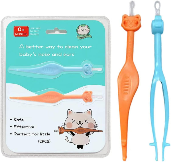 Two Pack 3 in 1 Baby Nose and Ear Gadget, Safe Baby Nose and Ear Cleaner, Nose Cleaning Tweezers for Infants and Toddlers