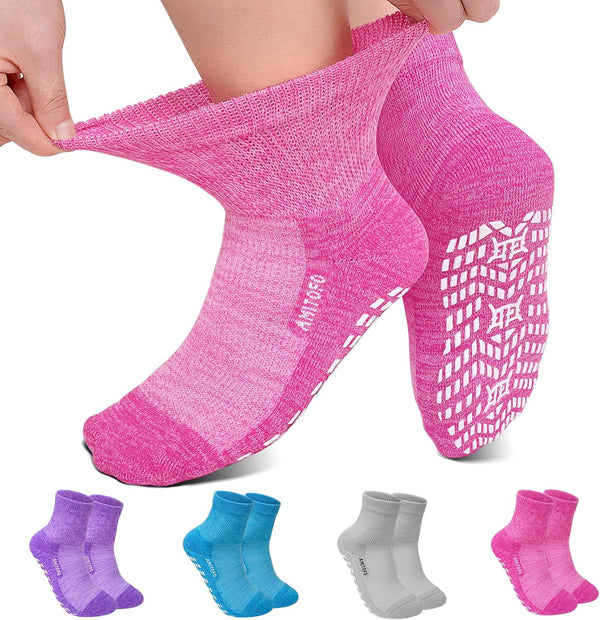 Diabetic Socks for Women Men: Bamboo Extra Elastic Non-Slip Slipper Socks with Padded Wide Top Grip Loose Fit & Breathable Seamless for Swollen Feet Elderly Hospital 6-14 4 Pairs