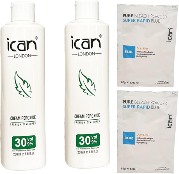 CREAM PEROXIDE 30 VOL 9% 250ML X 2 + RAPID BLUE POWDER BLEACH 80G X 2 SET
