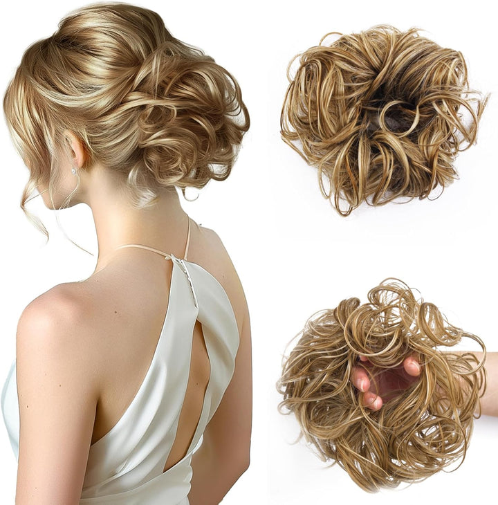 Messy Bun Hair Piece for Women,Curly Wavy Hair Scrunchies Bun Extensions Hairpieces,Synthetic Hair Chignons Accessories Updo for Girls(18/22#,35G)