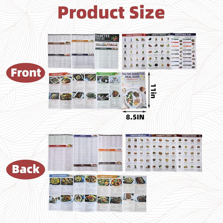 Diabetic Food List Cheat Sheet, 6 Sheet Diabetic Food Chart for Nutrition That Supports Blood Sugar Control and Diabetes Management, Laminated Kitchen Reference Guide with 100+ Meal Ideas