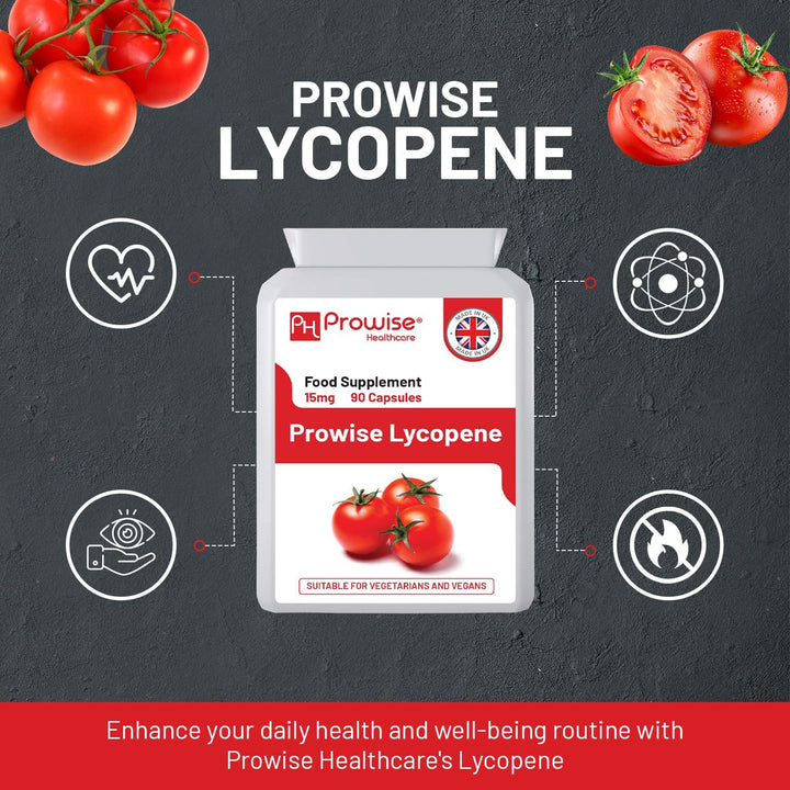 Lycopene 10% Beadlet 15Mg | 90 High Strength Lycopene Capsules | Natural Antioxidant | Vegetarian & Vegan Formula | UK Manufactured under GMP Standards by Prowise Healthcare