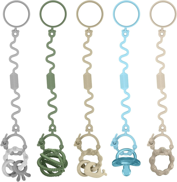 Silicone Toy Clip - 2Pcs Food-Grade Silicone Pacifier & Sippy Cup Strap, Adjustable Stroller Clip, Baby Anti-Drop Toy Chains (Blue/Green)