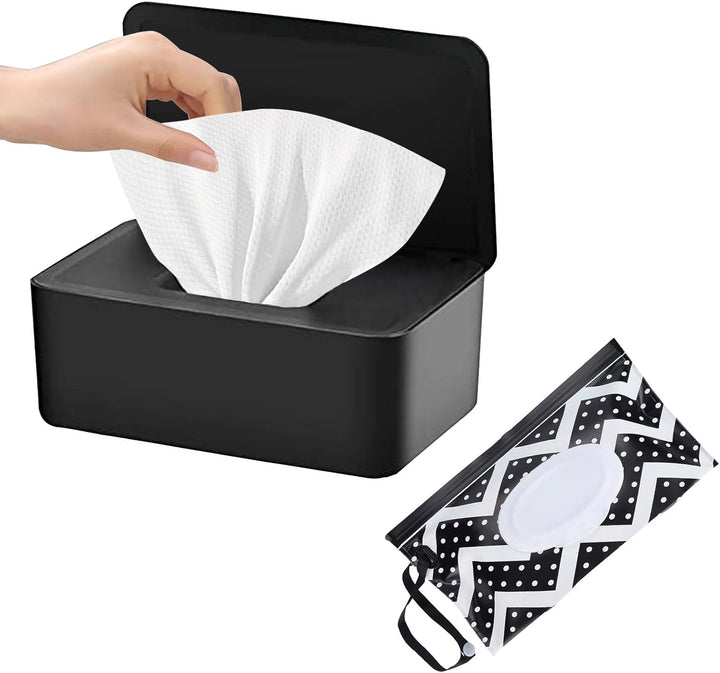 Large Wipes Dispenser Box, Toilet Dry Wet Tissue Dispenser Case and Portable Baby Wet Wipes Pouches Tissue Holder Refillable Tissue Storage Container Keep Wipes Fresh for Travel Home Office Car