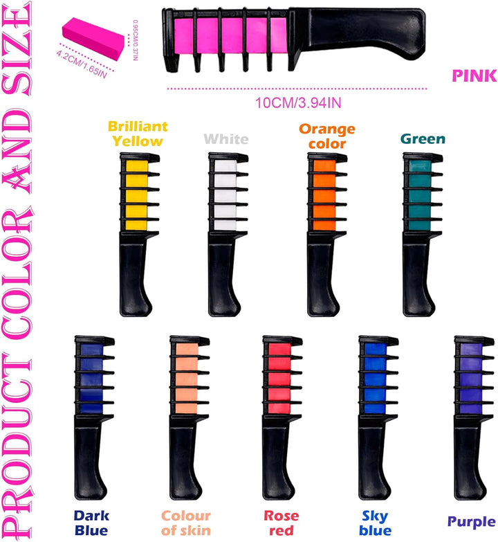 10 Pcs Washable Hair Chalk Combs, Temporary Color Dye Brushes for Kids Girls Boys, DIY Comb Set for Cosplay Birthday Halloween Party Styling