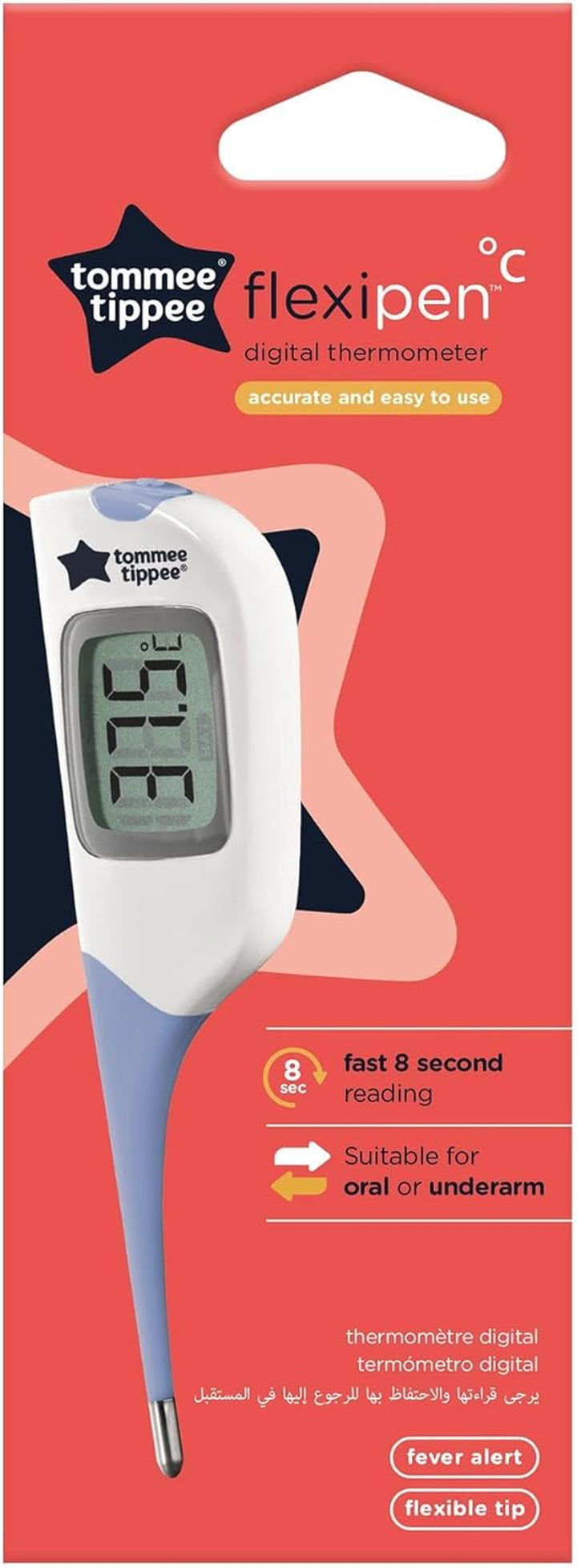 Flexipen Thermometer, Suitable for 0M+, for Underarm or under Tongue, Fast and Accurate 8 Second Readings, Flexible Tip and Memory Function
