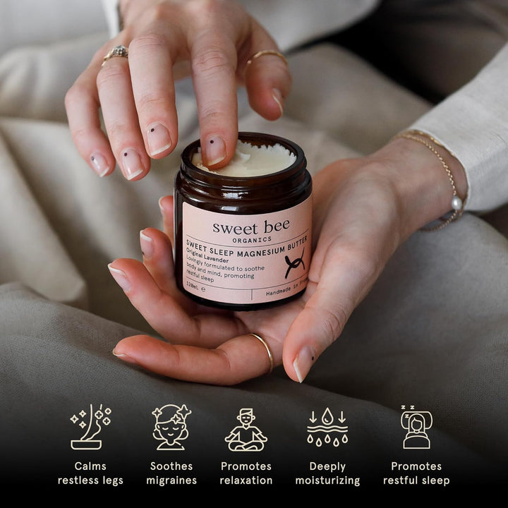 Sweet Bee Magnesium Butter - Soothing Magnesium for Sleep & Relaxation with Shea Butter - Moisturizing Magnesium Balm for Muscle Recovery - Nourishing Magnesium Cream for Sleep - Lavender 120Ml