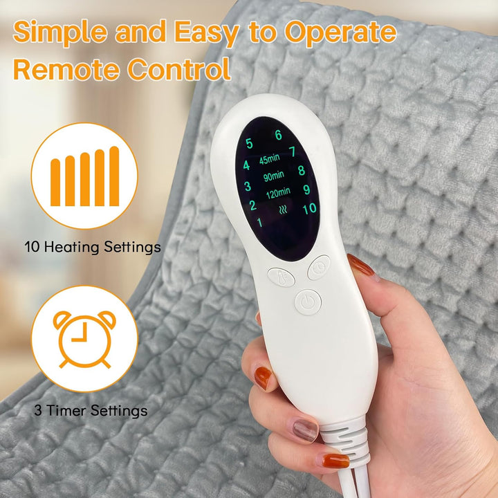 Heating Pad, Electric Heat Pad with Automatic Switch-Off and 10 Temperature Levels Heating Pad for Back Neck Shoulder Belly Heating Technology - Machine Washable-Gray(30X60Cm