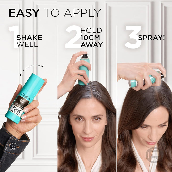 Paris Magic Retouch Instant Root Spray, Dark Brown. Offers Flawless Coverage for Grey Regrowth in 3 Seconds. This 75Ml Spray Provides a Quick, Easy Way to Conceal Roots Perfectly.