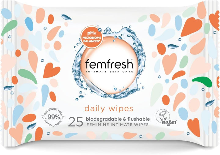 Intimate Wipes - Flushable & Biodegradable Disposable Feminine Hygiene Vaginal Cloths with Calendula & Aloe Extracts - Freshening, Soothing, Ph Balanced, Hypoallergenic – Pack of 6 X 25 Wipes