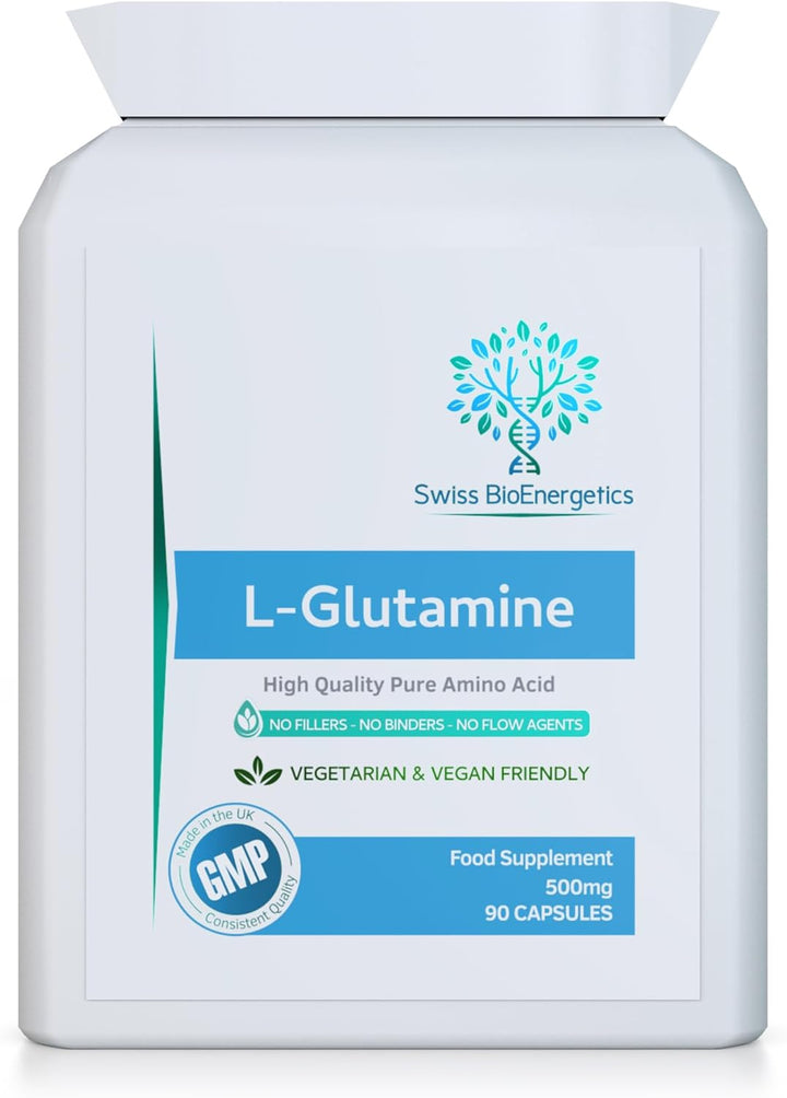 L-Glutamine 500Mg 90 Capsules - Pure Amino Acid with No Fillers or Binders - Suitable for Vegetarians and Vegans – Exclusively Manufactured in the UK