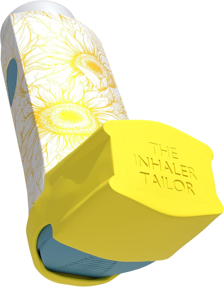 Flora Collection of Inhaler Cases – for Ventolin and Shorter Style Inhalers – Vegan Leather Case for Kids and Adults – Handmade in England (Sunflowers, Ventolin Style)