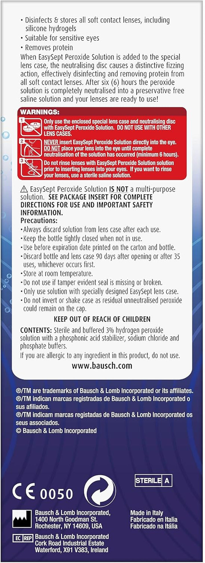 Hydrogen Peroxide Multipack, 3X 360Ml Contact Lens Solution Simple One Step System for Disinfection of Soft Contact Lenses & Lens Case with Neutralising Disc, Suitable for Sensitive Eyes