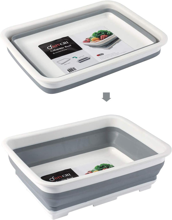 Folding Washbasin Collapsible Washing up Bowl Retractable Portable Thickened Travel Washbasin Wash Foam Foot Travel Outdoor Car Laundry Washing Basin (Grey/White)