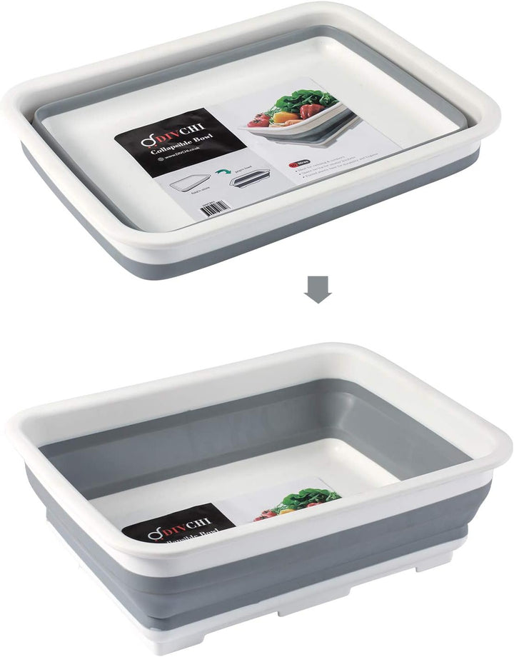 Folding Washbasin Collapsible Washing up Bowl Retractable Portable Thickened Travel Washbasin Wash Foam Foot Travel Outdoor Car Laundry Washing Basin (Grey/White)