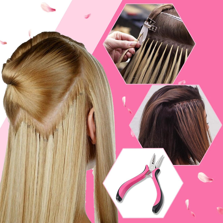 3 Pcs Professional Nano Hair Extension Tools - Kit Includes 1 Plier and 2 Loop Threaders - Mini Hair Extension Tool for Easy Installation and Removal