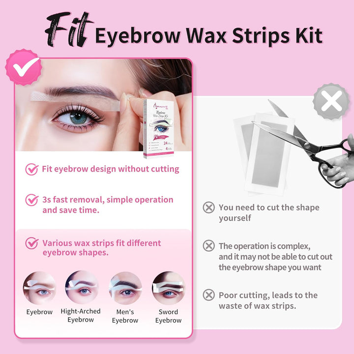 Wax Strips for Face, Eyebrow Shaper Pre-Cut, 24Pcs Waxing Strips with 4Pcs Cleaner Oil Wipes, Cold Wax Strips Facial Hair Removal