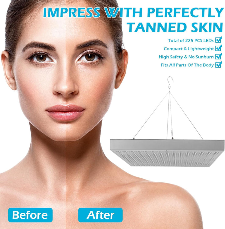 Home Tanning Lamp,45W Face and Body Sunlamp with Hanging Ring Hook and Blindfold,460Nm Full Blue Therapy Lamp LED Skin Tanning Light with 225Pcs Leds,Eye Protection Self Tanning Machine for Face,Body