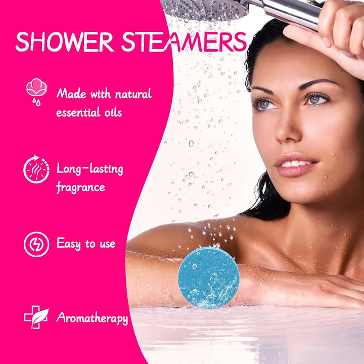 24 Pcs Shower Steamers Aromatherapy Shower Tablets, Stress Relief and Luxury Self Care,Vegan Organic Shower Bomb Set, Pampering Birthday Relaxing Presents Hampers for Women Mum